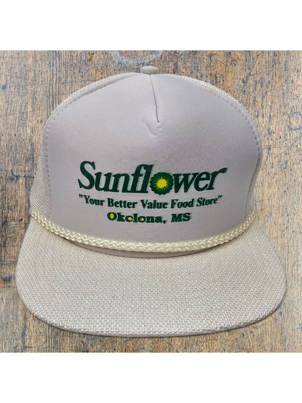Vintage Sunflower Food Store Okolona MS Trucker Hat Mesh Snapback Grocery Cap